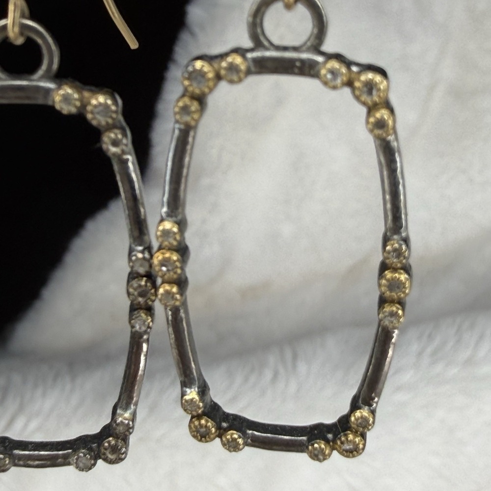 Vintage Style Rubbed Bronze Finish Earrings Small Stones Dangle Drop